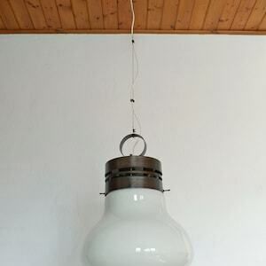Brutalist Vintage Pendant Light / Xl Rustic Copper Loft Chandelier / Mid Century Modern / Hand Blown Glass / Yugoslavia 80's photo for sale