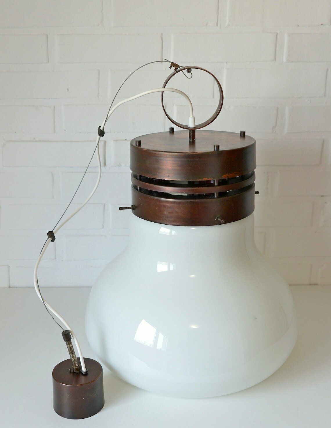 Brutalist Vintage Pendant Light / Xl Rustic Copper Loft Chandelier / Mid Century Modern / Hand Blown Glass / Yugoslavia 80's photo vintage