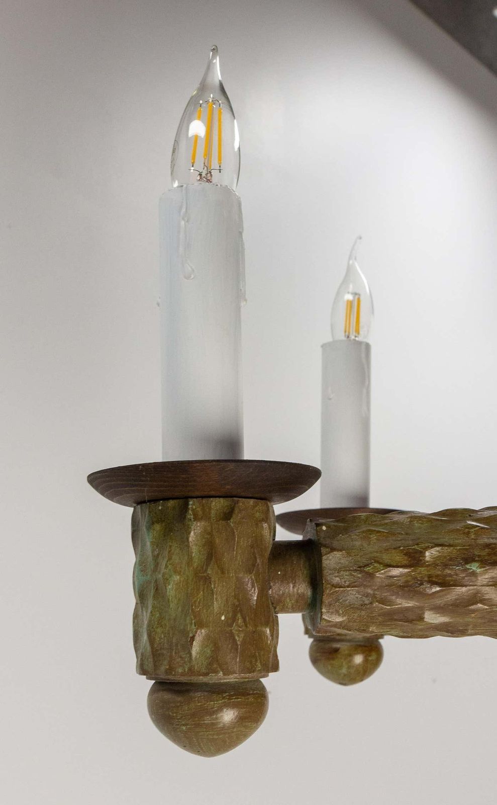 photo furniture French Walnut, Chrome And Glass Ceiling Lustre Eight Lamps, Circa 1960