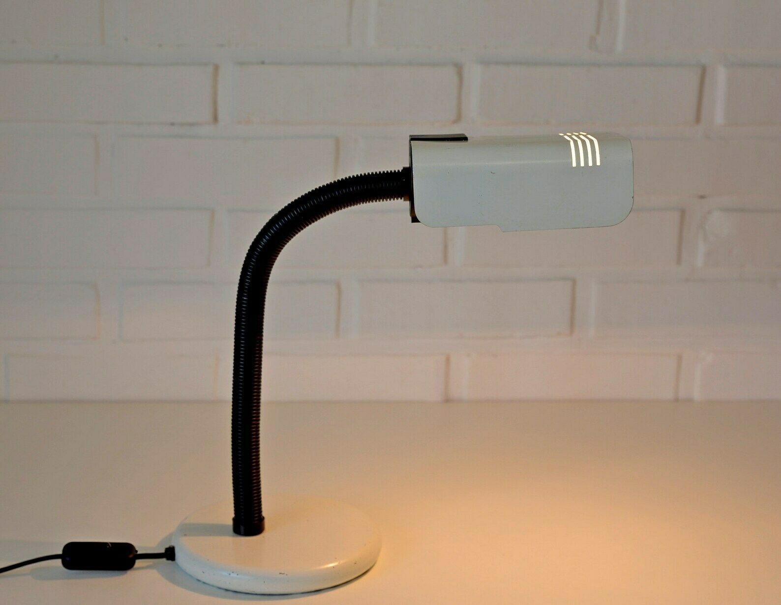Vintage Black & White Desk Lamp / Gooseneck Table Light / Targetti Italy / Space Age From 80's