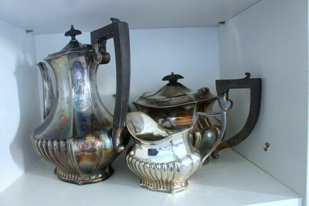 Set Of 3 Pieces Of Tea Coffee And Milk Silver Antique Serving Set photo 185.0