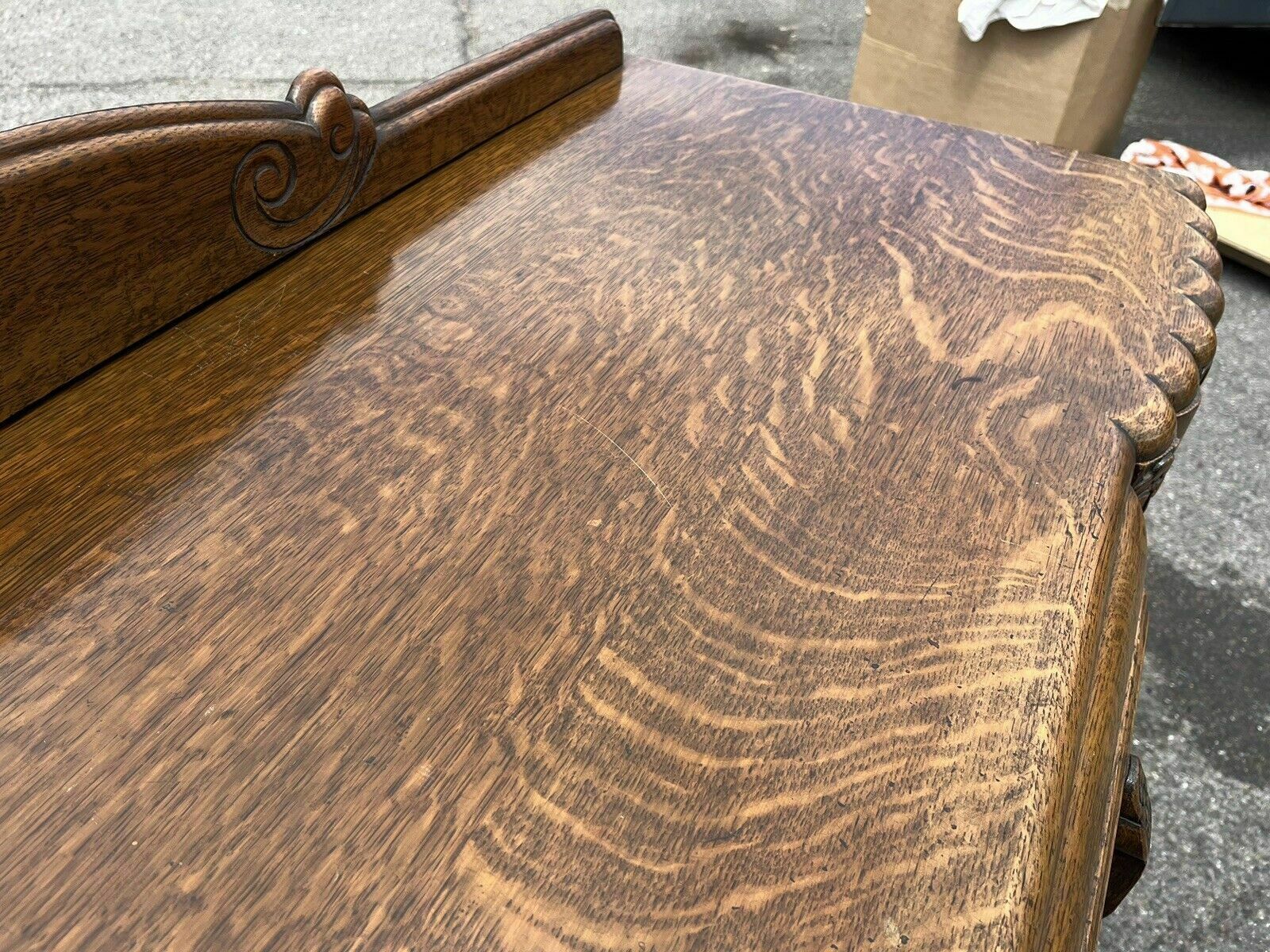 Art Deco Oak Sideboard. Circa 1930’s. Carved With Flowers Lots Of Storage photo vintage