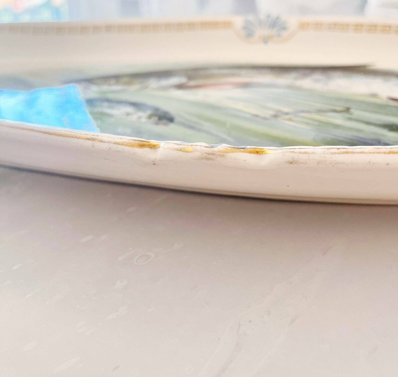 Antique Fish Platter, Antique Serving Dish, French Ceramic Platter, German Ceramic Serving Dish By Franz Antone Mehlem, Bonn Pottery Germany photo for sale