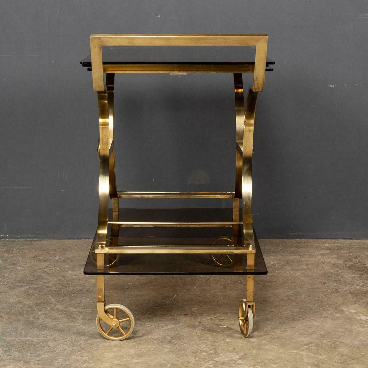 20th Century French Three Tier Brass & Glass Bar Trolley By Maison Bagues photo Furniture