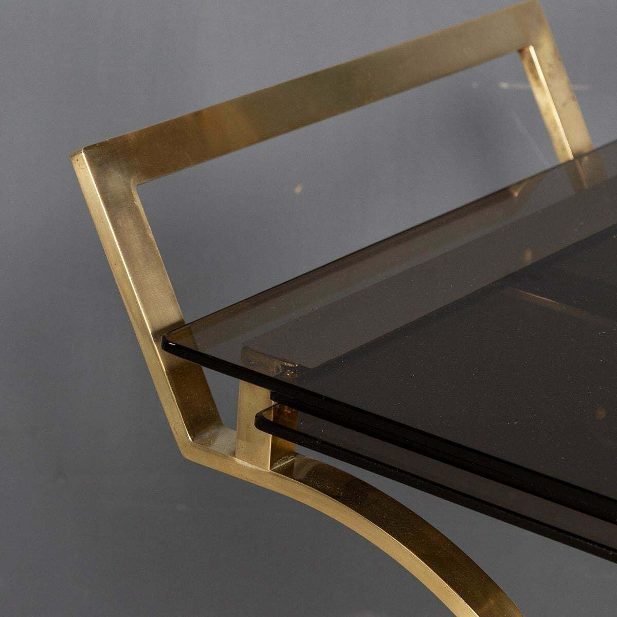 20th Century French Three Tier Brass & Glass Bar Trolley By Maison Bagues photo vintage