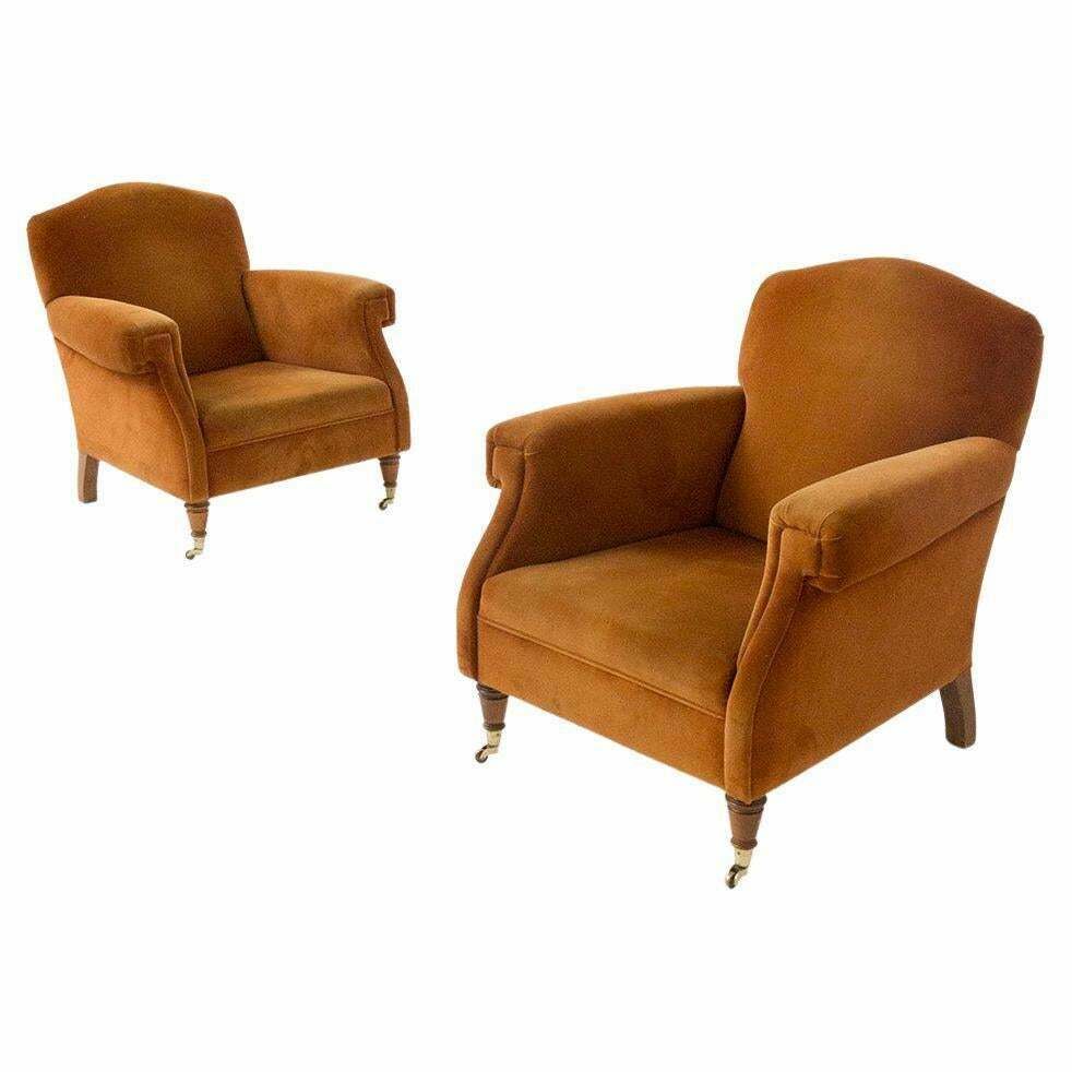 Couple Of Brown Velvet English Style Armchairs