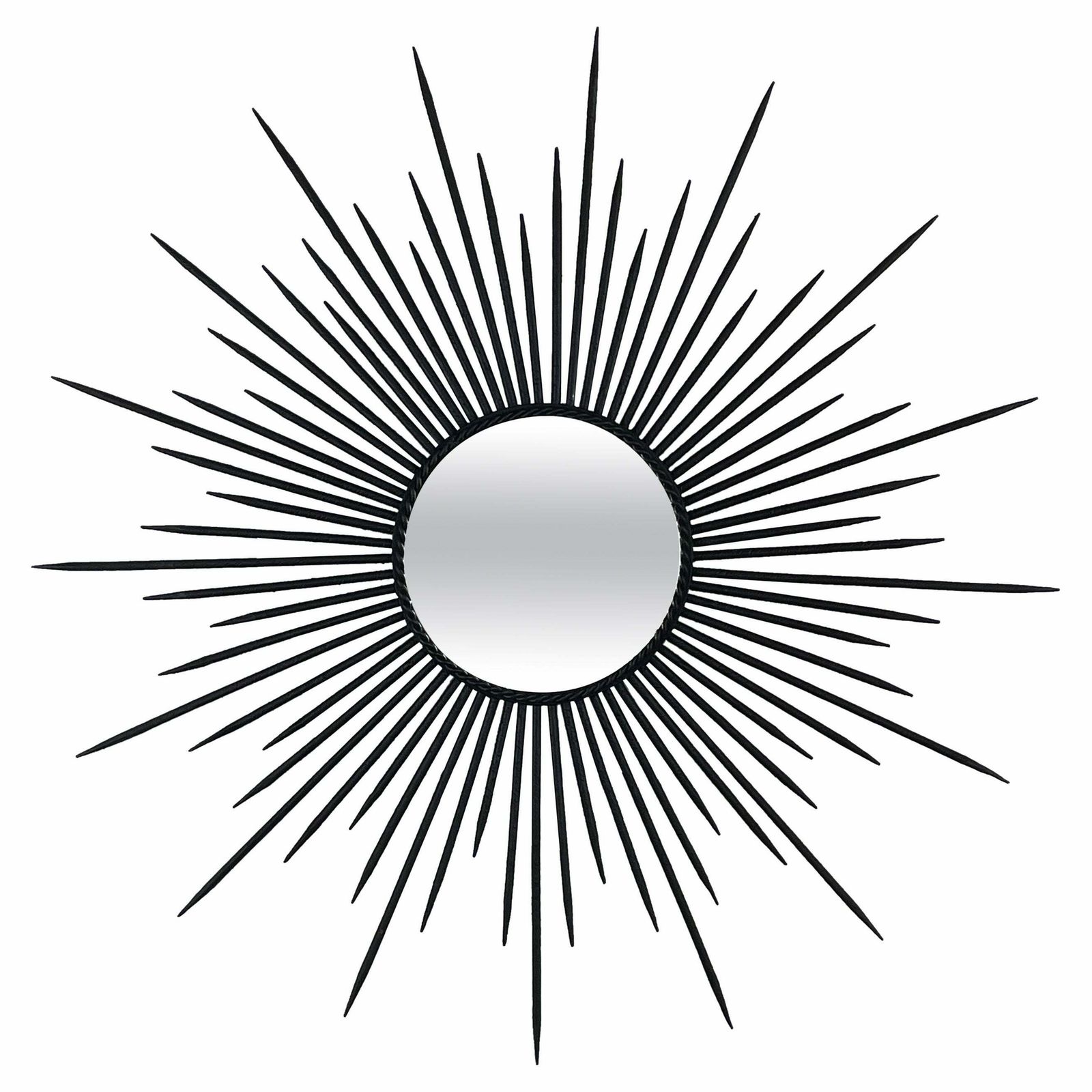 Brutalist Black Wrought Iron Sunburst Mirror, France 1950s