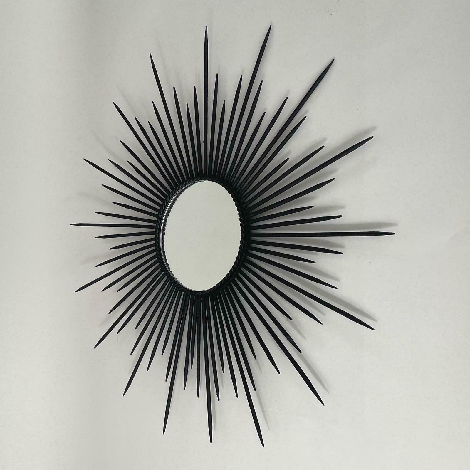 photo vinterior Brutalist Black Wrought Iron Sunburst Mirror, France 1950s