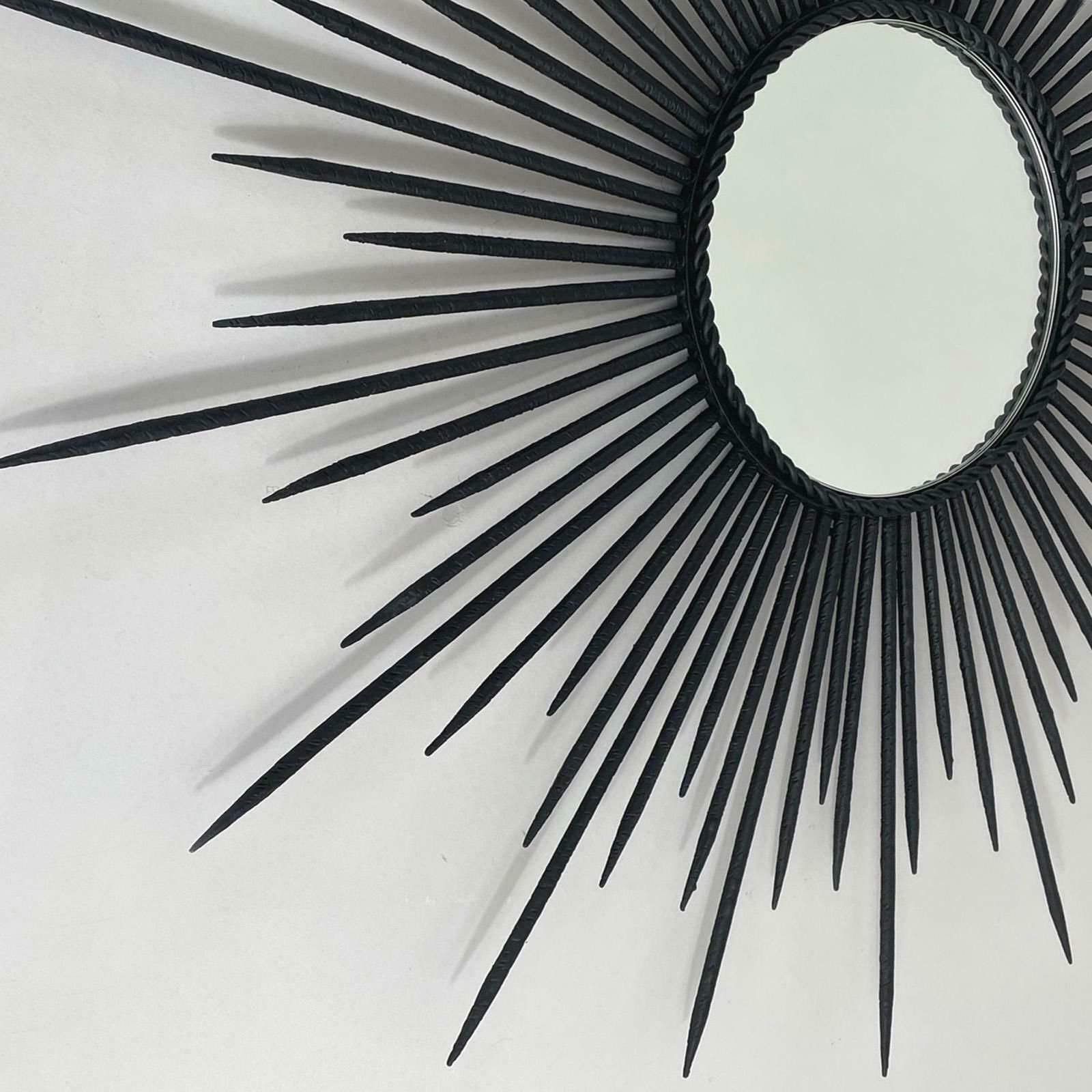photo vintage Brutalist Black Wrought Iron Sunburst Mirror, France 1950s