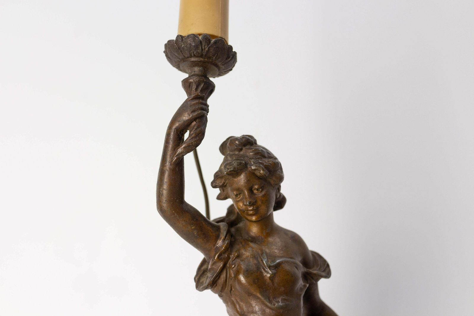 French Spelter Woman With Roses Table Lamp From L A Moreau On Marble Base C 1900 photo buy