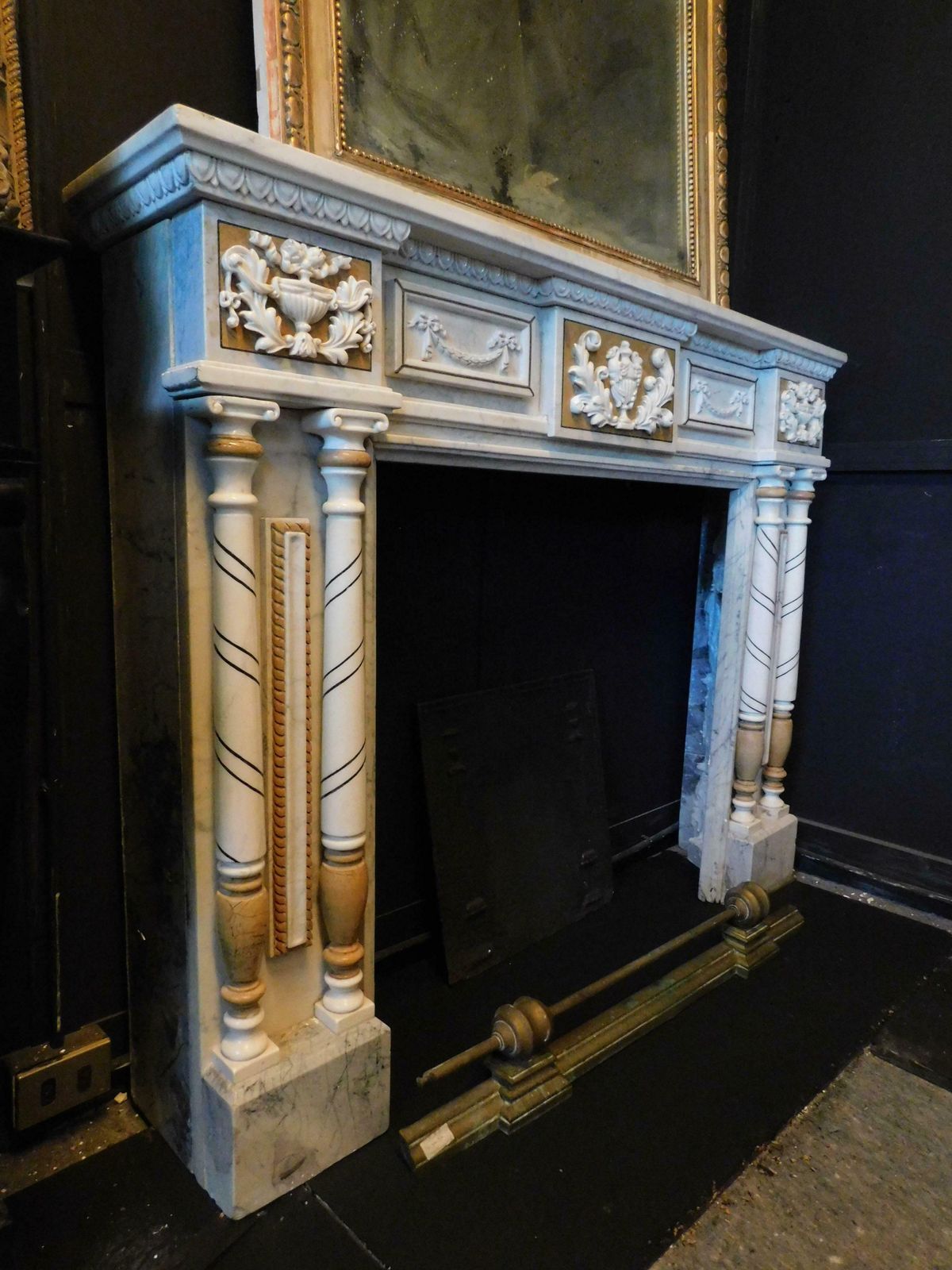 Vintage Fireplace In Carved And Inlaid White Marble, Early 1900s, Italy photo Home Fixtures