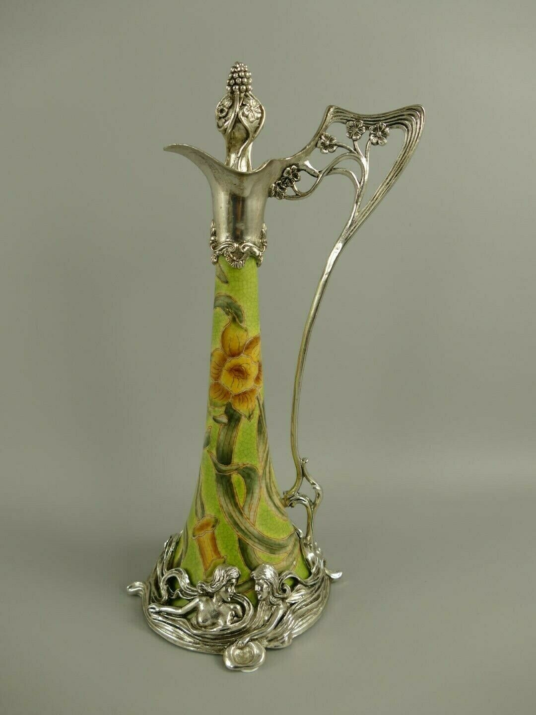 Carafe Porcelain Brass Art Nouveau Nostalgia Antique Style H.35cm Handle Jug