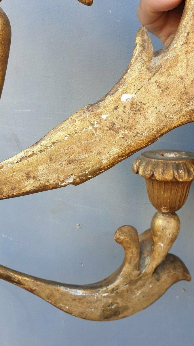 1250.0 Large Sconce In Carved Golden Wood, Tuscany Xixth Century photo