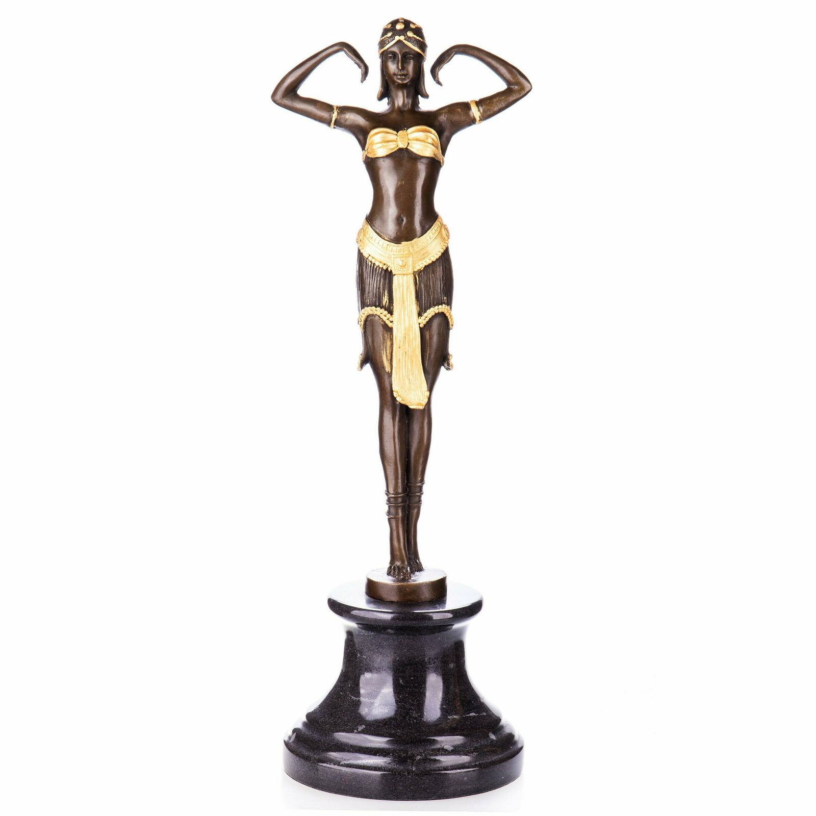 Dancer In Golden Costume, Art Deco Gilded Chiparus Style Figurine, Bronze Sculpture On Stone Base, Gift For Dancer, Home Decor, Decoration