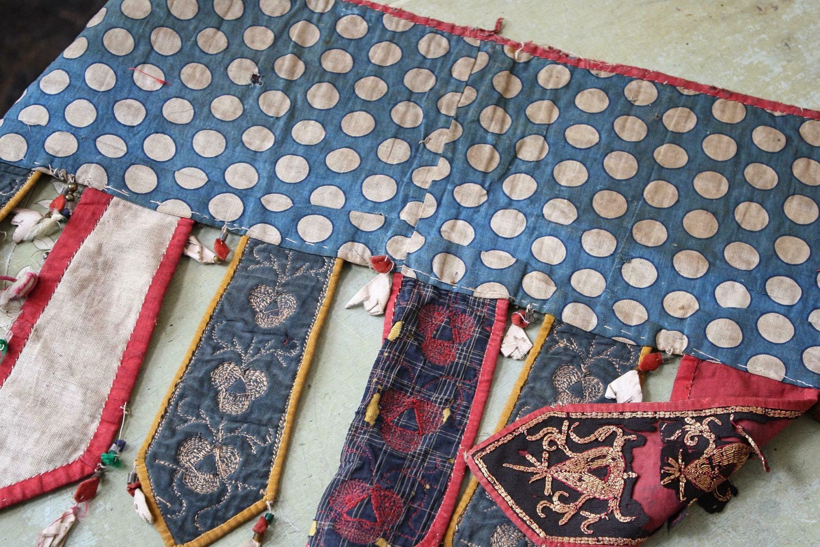 Pair Of Early 20th C Afghan Bejewelled & Gold Cotton Embroidered Door Pelmets photo buy