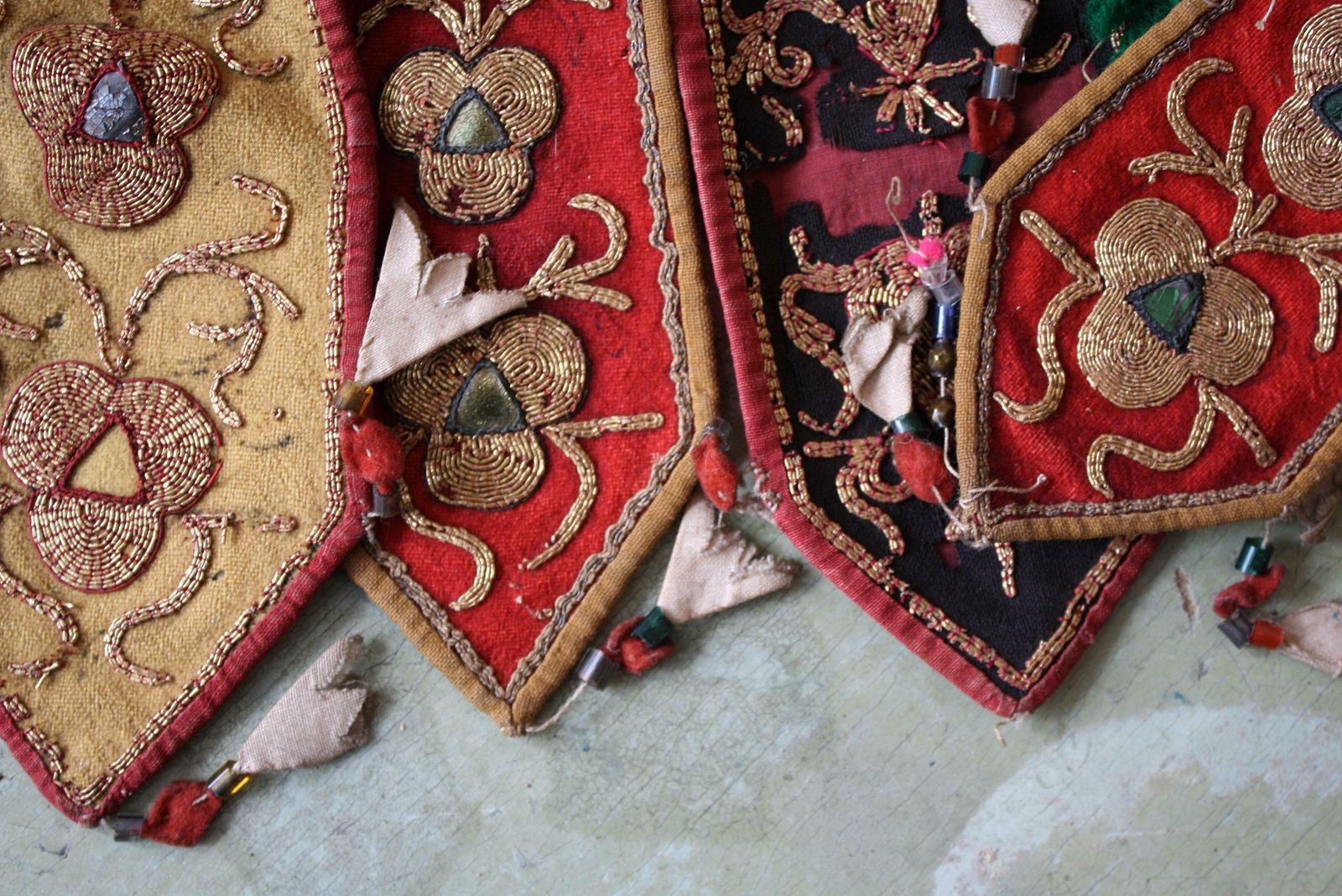 photo vintage Pair Of Early 20th C Afghan Bejewelled & Gold Cotton Embroidered Door Pelmets