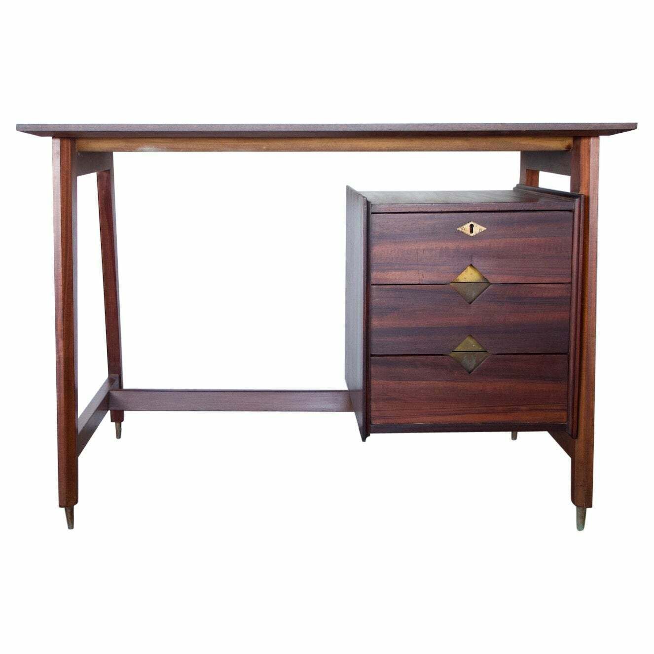 Small Wooden Italian Writing Desk With Brass Details