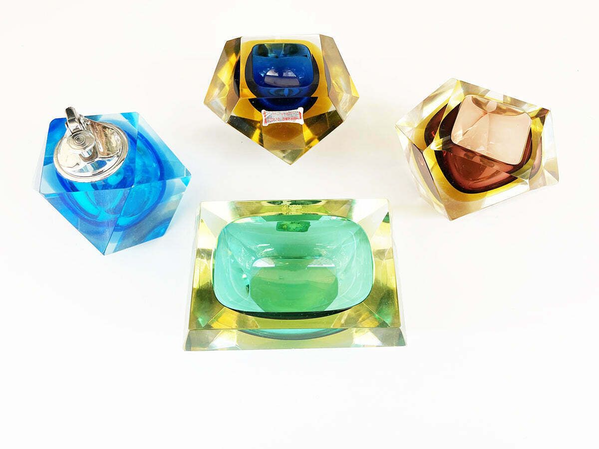 Lot Ashtrays And Diamond Lighter Murano Venice 1970 N. 4  Art photo Home Decor