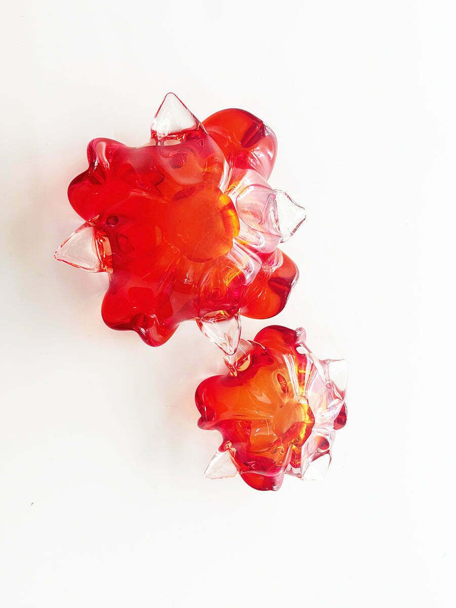 Pair Of Red Flower Vases 1970 Murano Venice  Art photo furniture