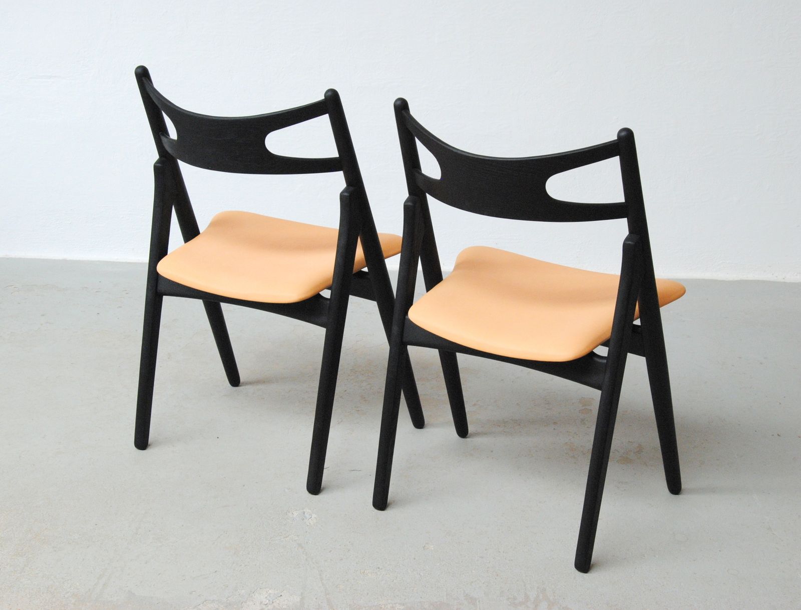 Set Of Two Fully Restored Danish Hans Wegner Sawbuck Chairs In Ebonized Oak 1950's photo Furniture