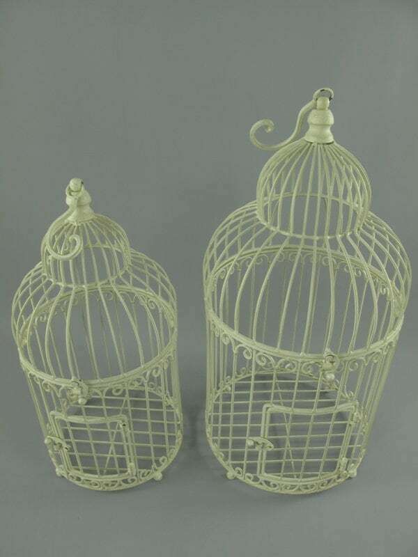 Antique Still Garden Cage White Round Set Of 2 Decorated With Birds photo furniture