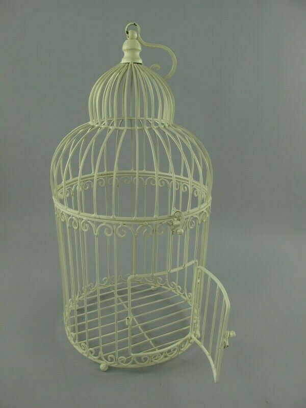 Antique Still Garden Cage White Round Set Of 2 Decorated With Birds photo 227.0