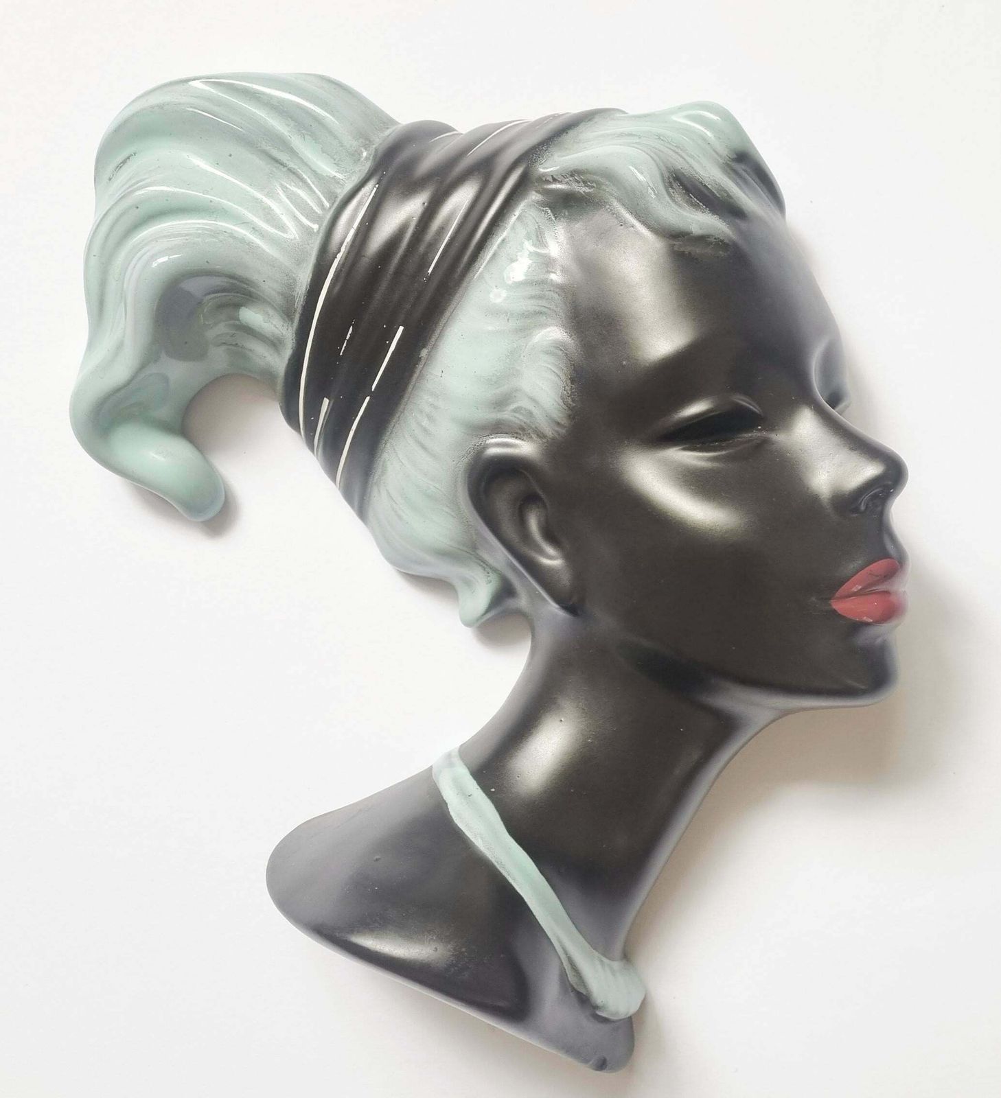 Midcentury Wall Ceramic Sculpture Woman Face Mask, Germany, 1960s photo Art