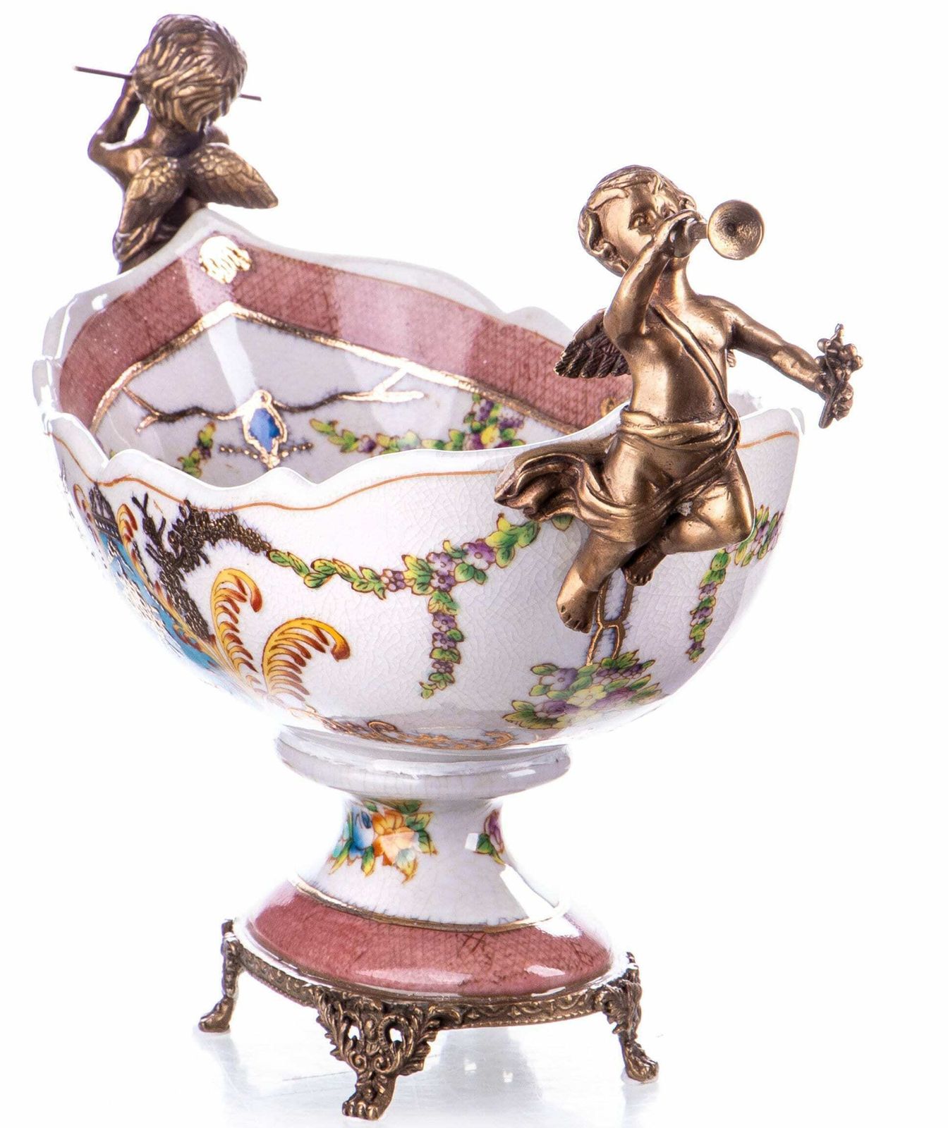 Beautiful Jugentill Porcelain Bowl With Bronze Angels Prunkschale/Jardinière . Beautiful Wedding Gift, Birthday Present. photo furniture