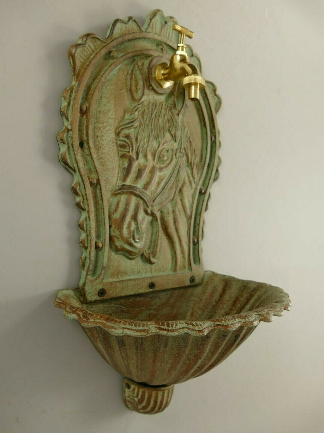 Antique Style Wall Fountain Cast Aluminum Sink Green photo for sale