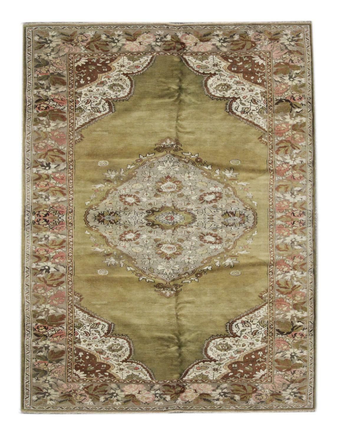 Handmade Carpet Area Oriental Rug, Antique Green Wool Living Room Rug For Sale photo furniture