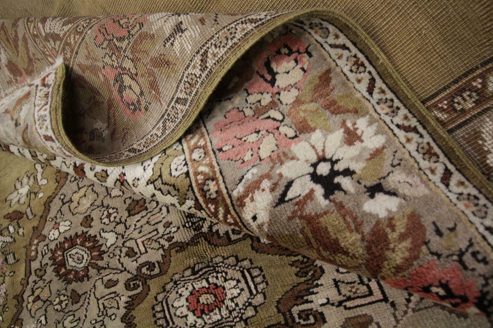 4000.0 Handmade Carpet Area Oriental Rug, Antique Green Wool Living Room Rug For Sale photo