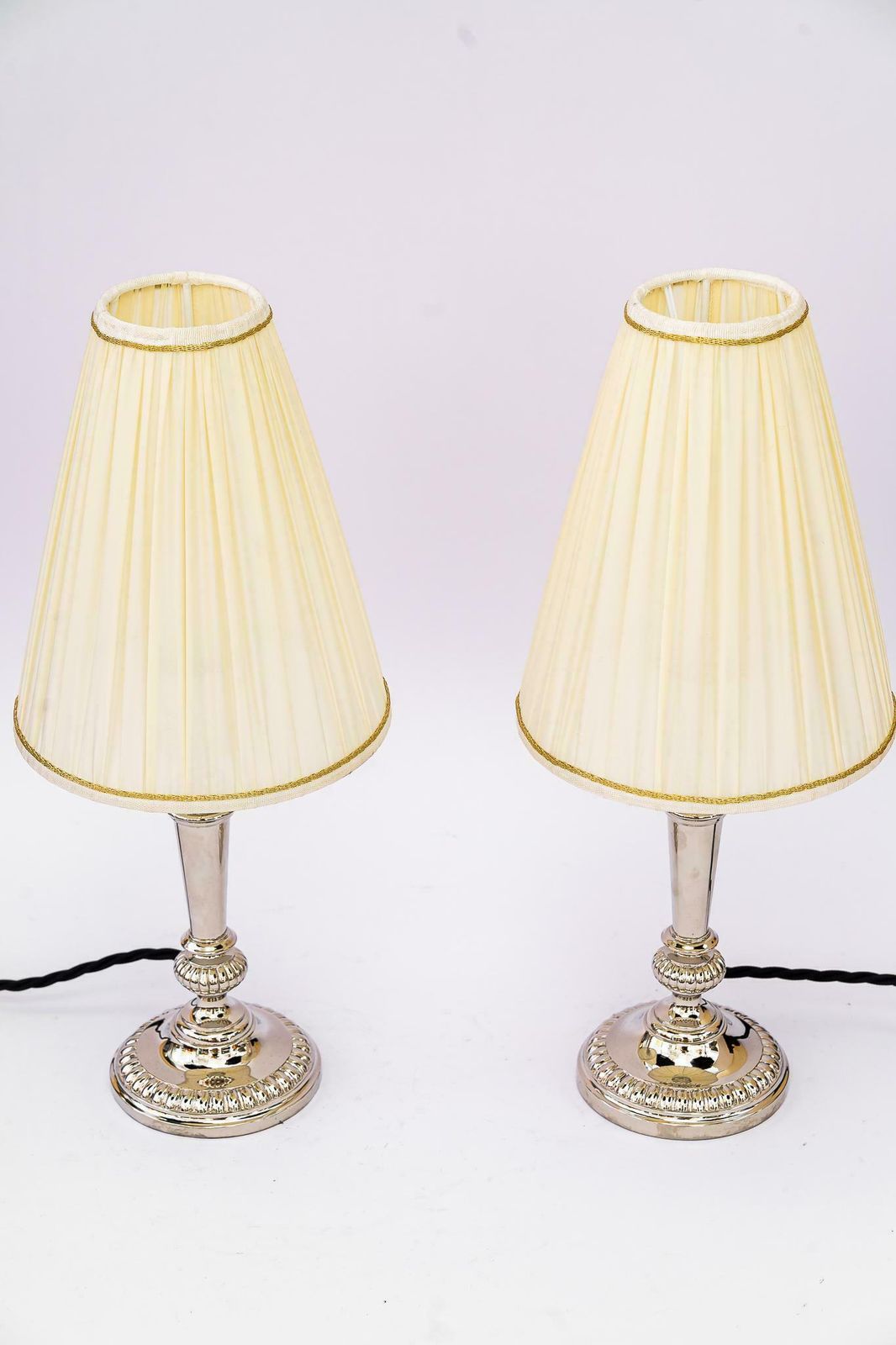 2 Art Deco Nickel, Plated Table Lamps With Fabric Shades, Vienna, Around 1920s photo furniture
