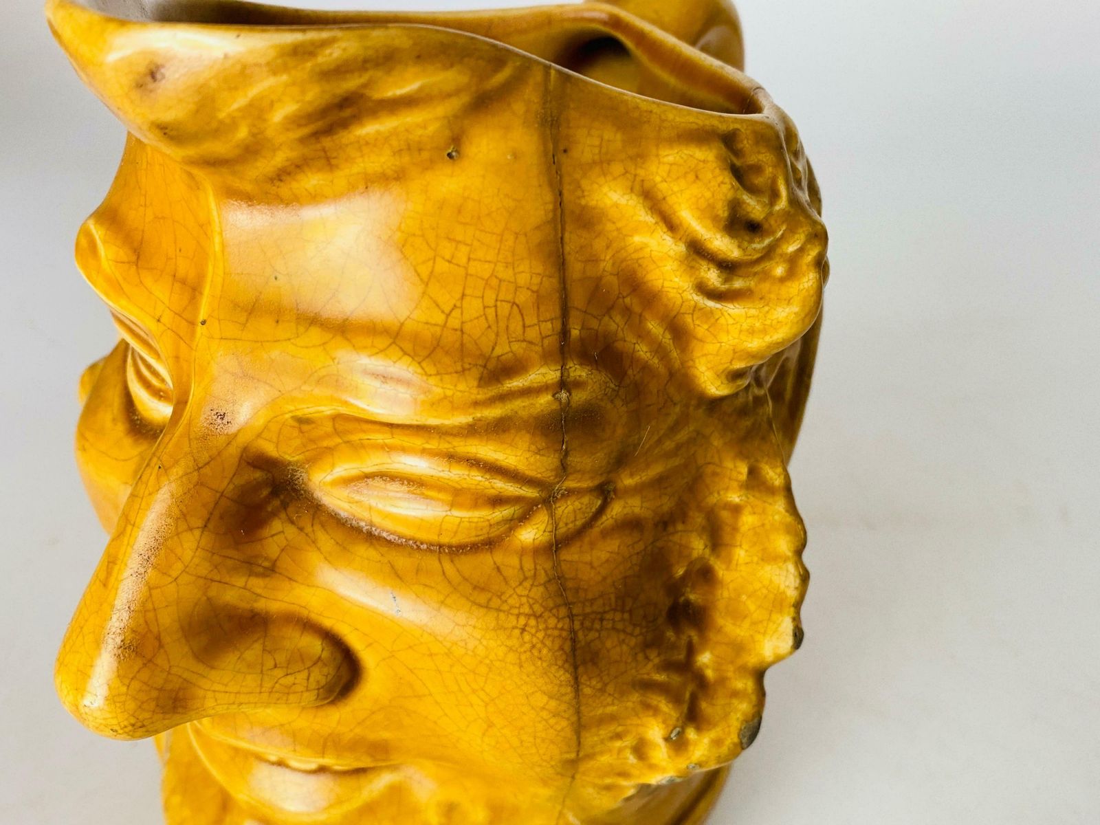 Pitcher In Ceramic From France Yellow Colour Shape Man Face France 1970 photo Home Decor