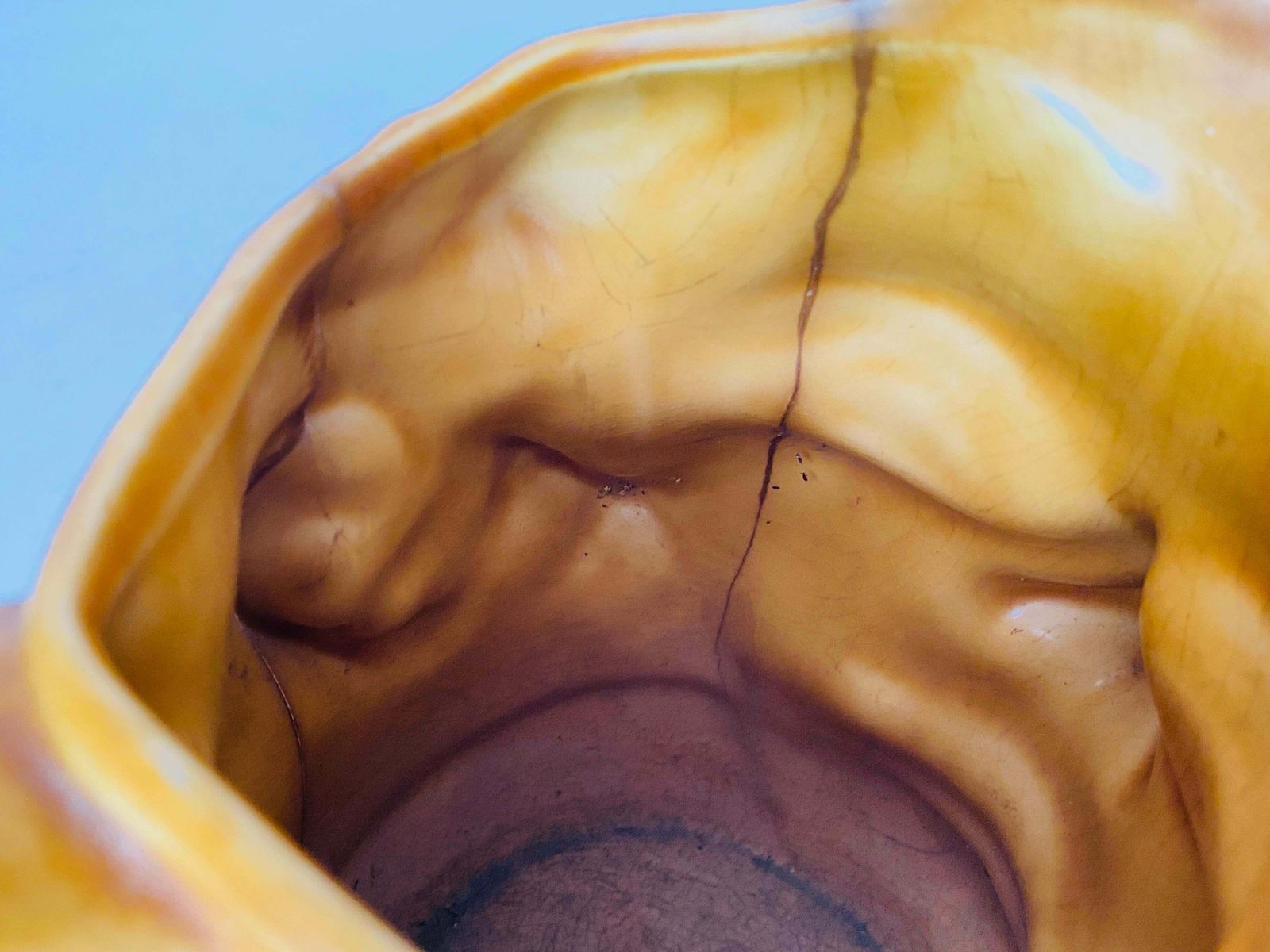 Pitcher In Ceramic From France Yellow Colour Shape Man Face France 1970 photo vinterior