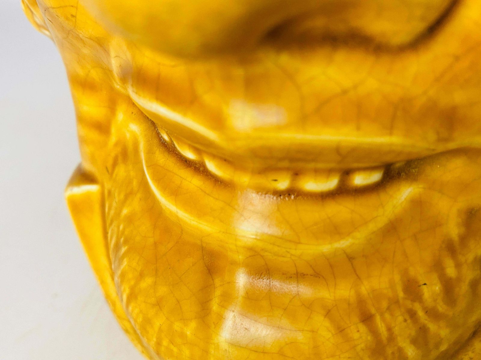 Home Decor Pitcher In Ceramic From France Yellow Colour Shape Man Face France 1970 photo