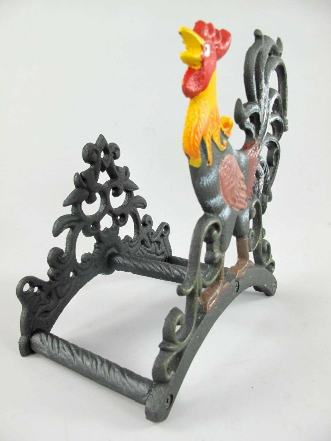 Hose Holder Hand Painted Rooster Garden Hose Holder Cast Iron Antique photo furniture