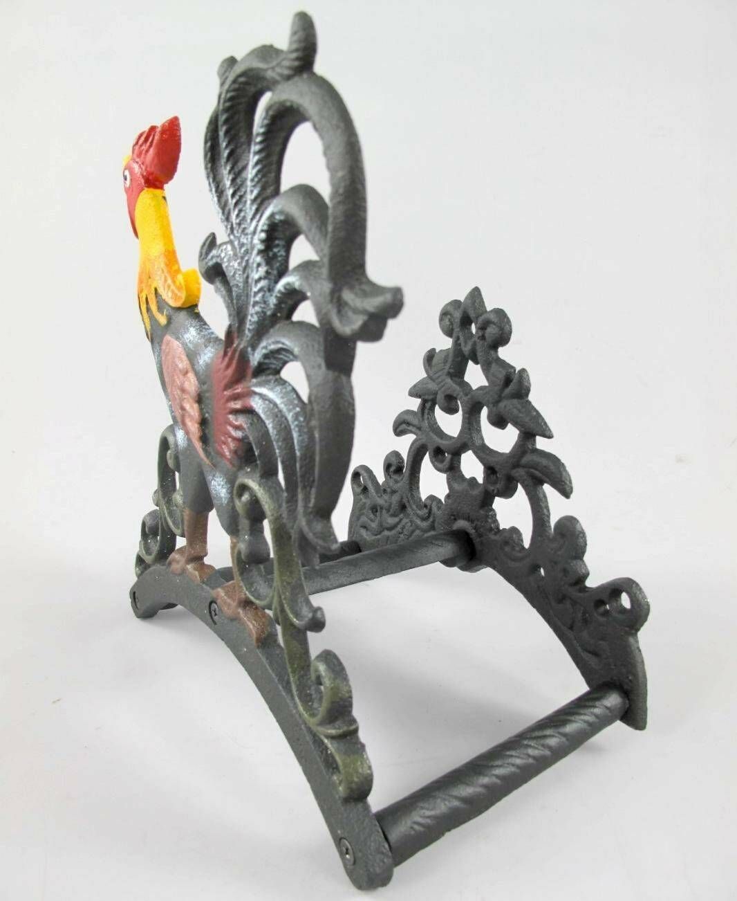 Hose Holder Hand Painted Rooster Garden Hose Holder Cast Iron Antique photo for sale