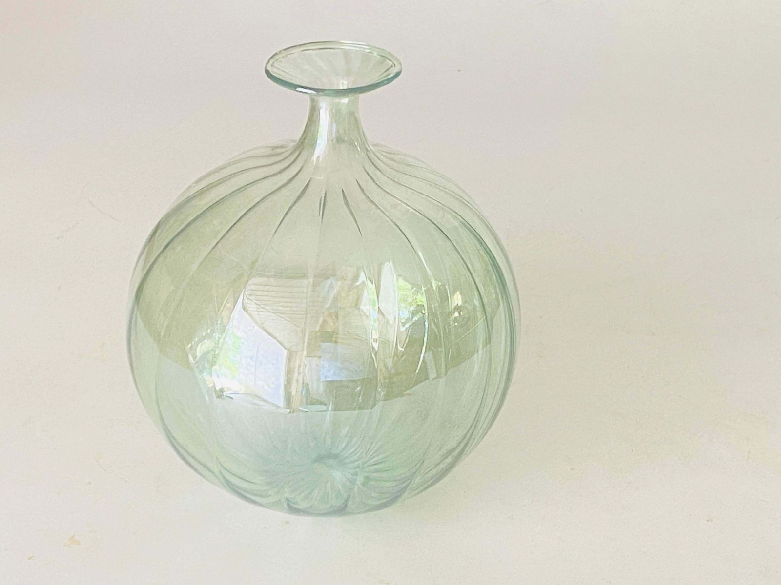 photo for sale Vetro Soffiato Glass Vase For Venini Murano, Circa 1970 Green Colour Very Light