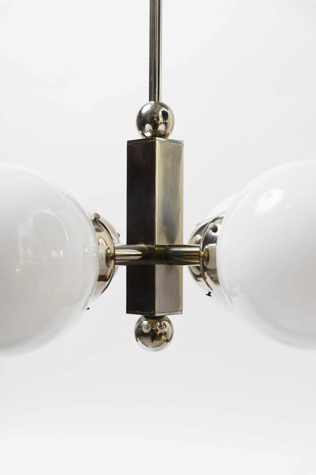 Nickel Plated Art Deco Chandelier With Opal Glass Shades Vienna Around 1920s photo furniture