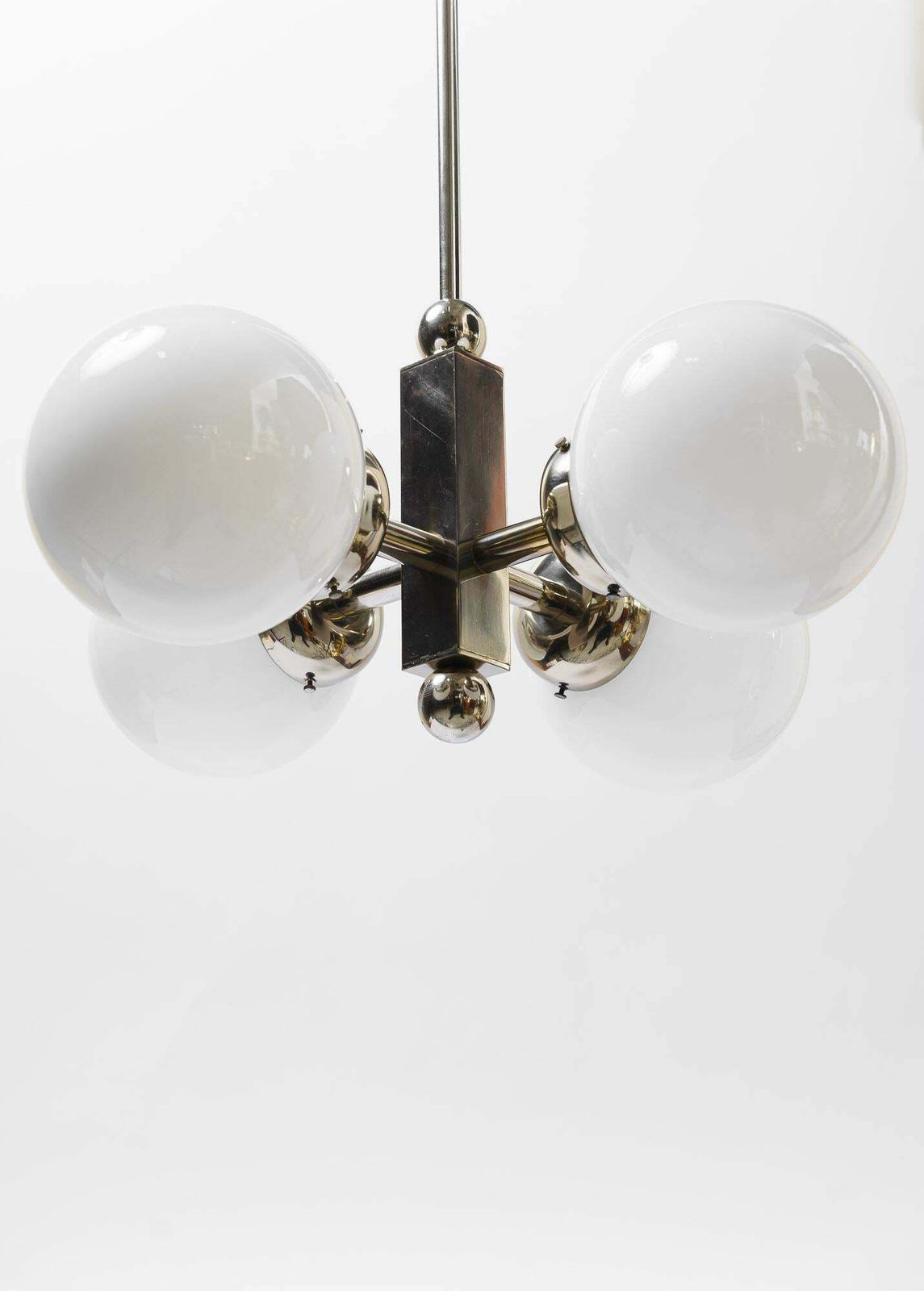 Nickel Plated Art Deco Chandelier With Opal Glass Shades Vienna Around 1920s photo Lighting