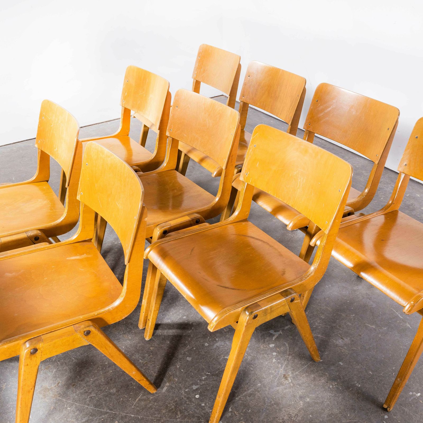 1950’s Casala Honey Beech Stacking Dining Chair – Set Of Ten photo Furniture