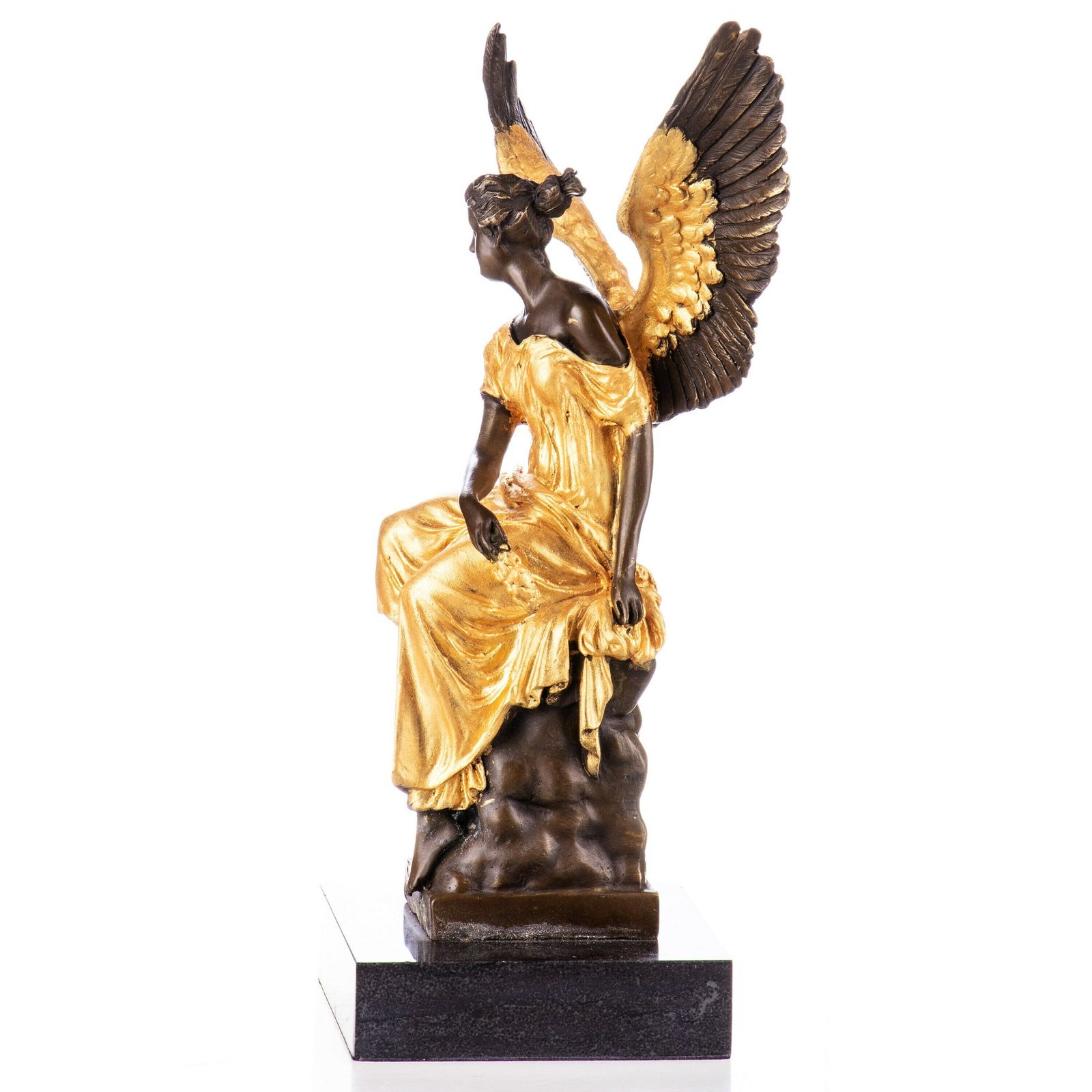 Angel With Gold Laurel Wreath And In Golden Robe, Art Deco Style Figurine, Bronze Sculpture On Stone Base, Home Decor, Office Decoration photo furniture