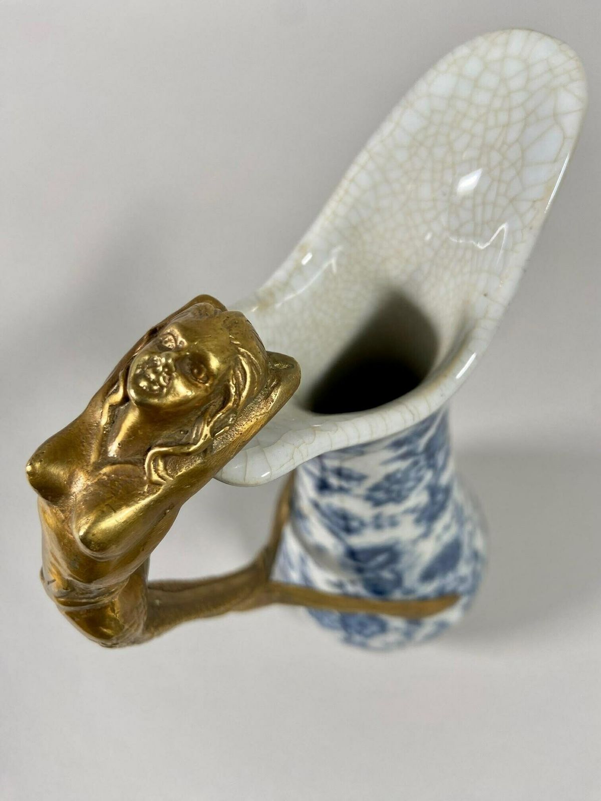 Decorated Decanter With A Porcelain And Bronze Mermaid Art Nouveau Style photo vinterior