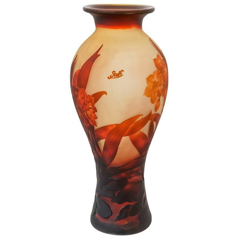 Vintage Emile Galle Style Vase, Big Glass Vase With Flower, Vase, Wedding Gift Idea photo furniture