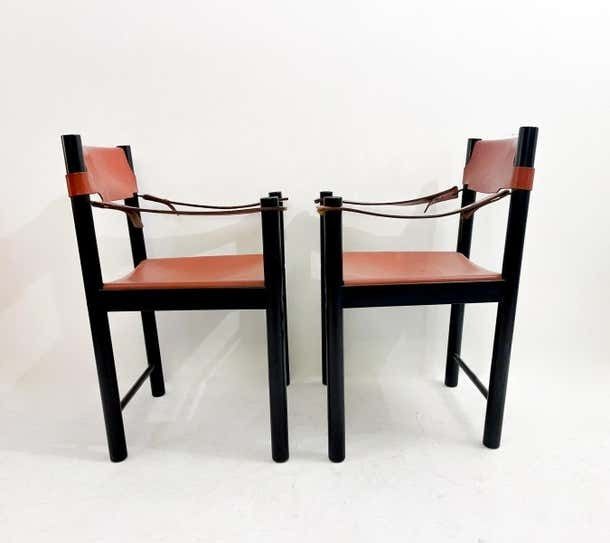 Mid Century Modern Pair Of Armchairs By Ibisco Sedie Leather And Wood Italy photo furniture