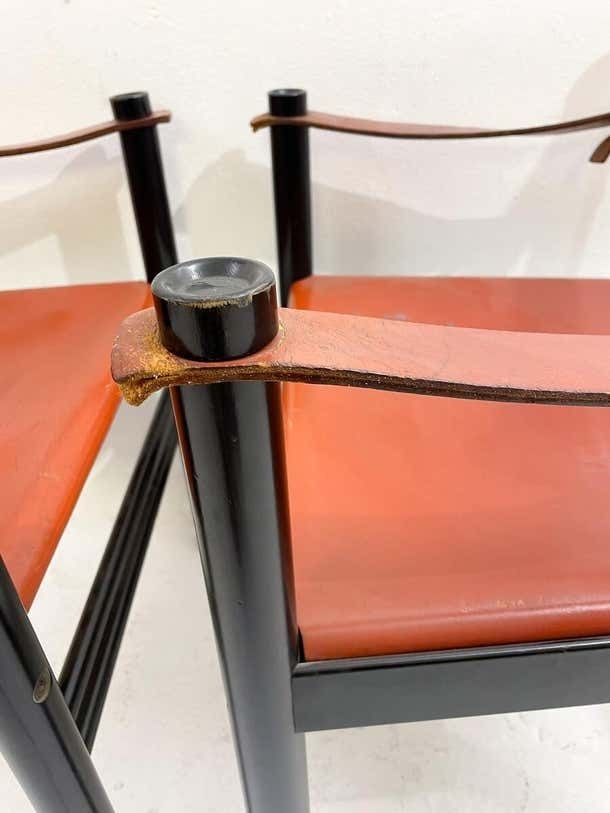 Mid Century Modern Pair Of Armchairs By Ibisco Sedie Leather And Wood Italy photo Furniture