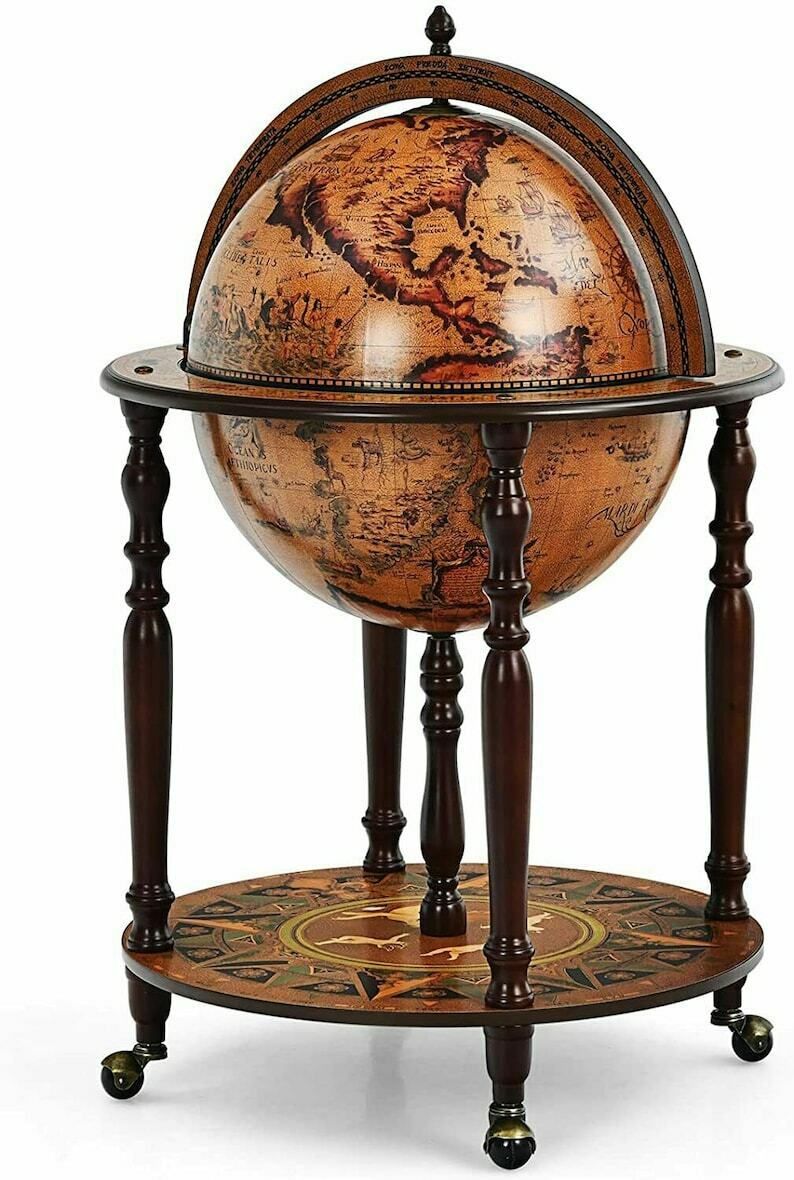 Wooden Barglobe For Drinks And Alcohols, Trolley In Shape Of Terrestrial Globe, Home Or Office Furniture photo furniture