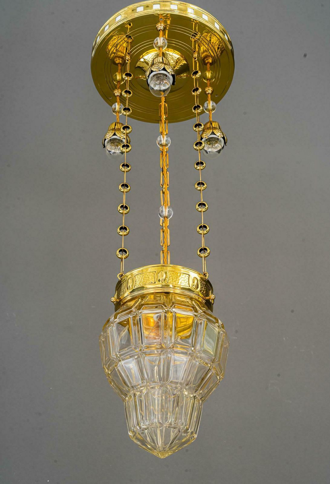 4211.0 Jugendstil Chandelier With Cut Glass Shade, Vienna, 1910s photo
