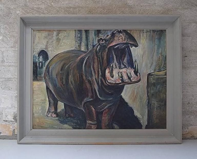 Pierre Noyelle French Artist, Hippopotamus Oil On Canvas photo furniture