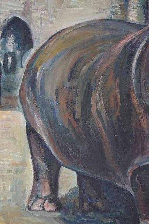 Pierre Noyelle French Artist, Hippopotamus Oil On Canvas photo Art